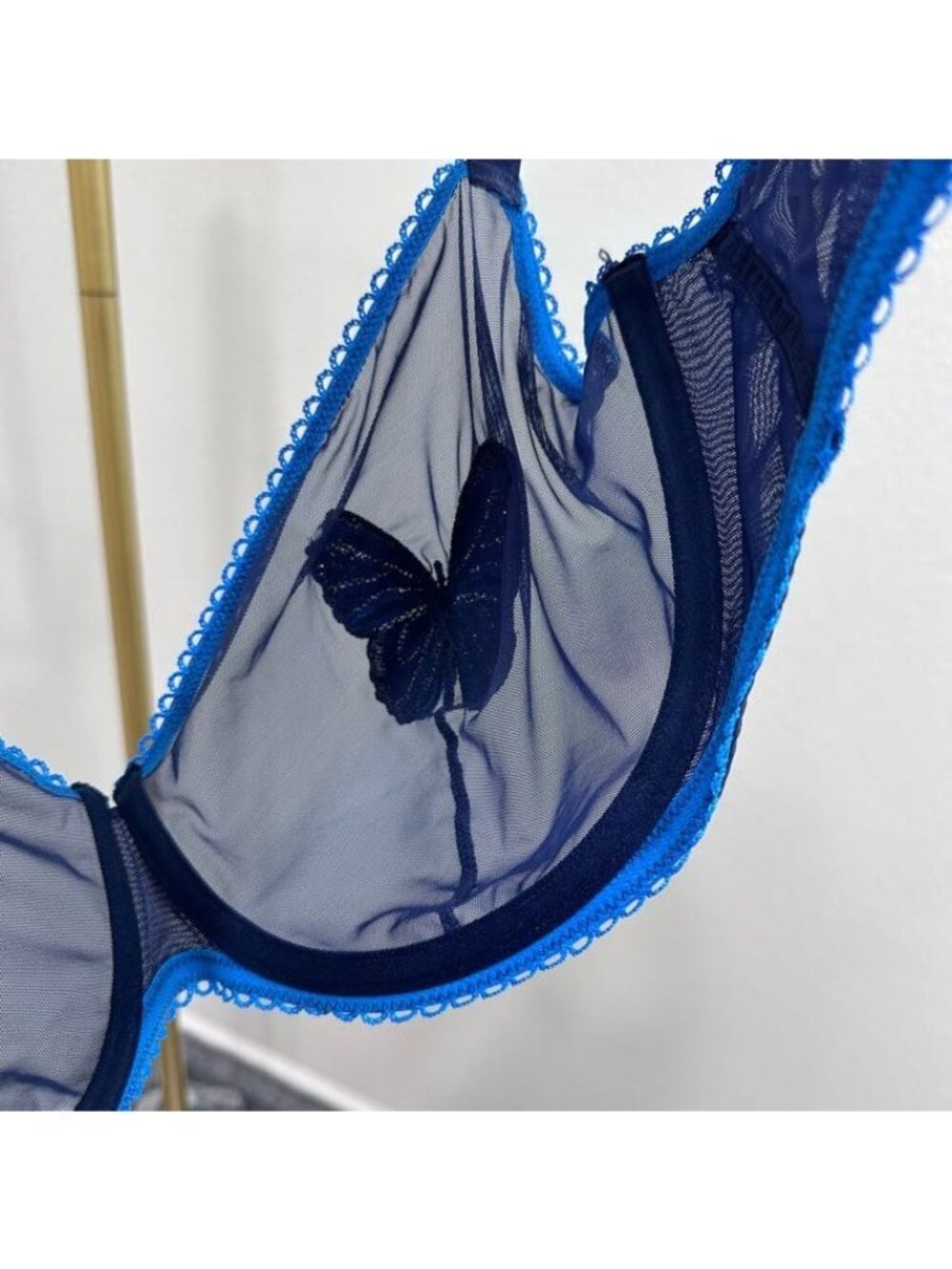 Adore Me Alyshia Demi Bra Blue Butterfly Mesh Sheer Underwire Bra Womens sz 44DD - Picture 7 of 7